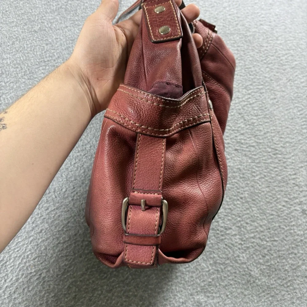 VTG Fossil Red Pebbled Leather Hobo Shoulder Bag Y2K Slouchy Purse Side Pockets